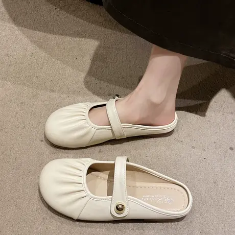 孕妇专用鞋女夏季外穿包头托鞋复古懒人鞋真皮单鞋平底休闲凉拖鞋商品大图