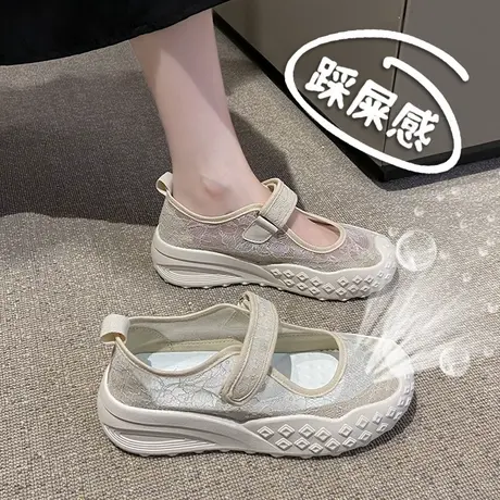 老北京布鞋女士夏时尚透气妈妈网鞋软底包头凉鞋网纱蕾丝浅口单鞋商品大图