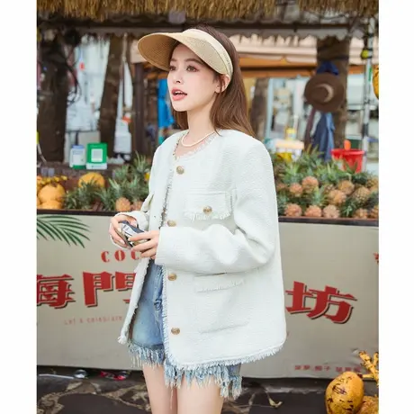 唐狮外套女春秋小香风法式白色春秋新款小个子气质女士上衣商品大图
