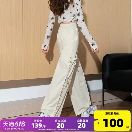 唐狮2025年春夏季新款女休闲裤宽松蕾丝拼接蝴蝶结甜美风黑色长裤图片