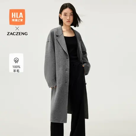 HLA/海澜之家曾超联名大衣24秋冬新全羊毛宽松时尚双面呢外套女装商品大图