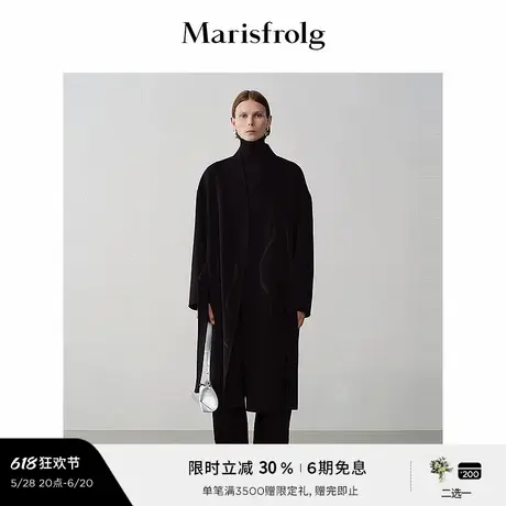 【艺术时装大衣】玛丝菲尔冬纯羊毛黑色双面呢大衣外套图片