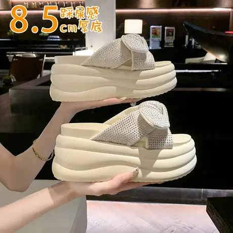 2025新款厚底拖鞋女夏季外穿水钻蝴蝶结仙女风增高松糕凉拖鞋女款商品大图