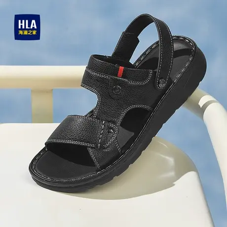 HLA/海澜之家男鞋父亲鞋轻便外穿透气爸爸凉鞋男士真皮休闲拖鞋商品大图