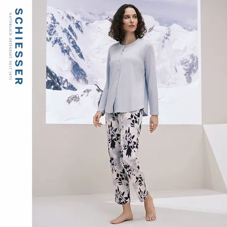 SCHIESSER舒雅女士棉莫代尔柔软亲肤印花开衫长袖睡衣家居服套装商品大图