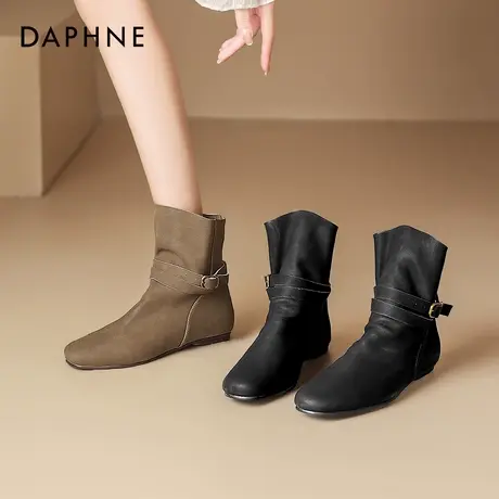 达芙妮短靴女2025新款秋冬真皮平底新疆旅游复古棕色堆堆靴马丁靴商品大图