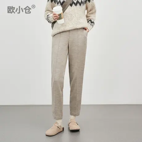 欧小仓黑标烟管系列 都市舒适通勤针织羊毛 松紧腰柔软九分西装裤商品大图