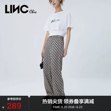 LINCCHIC金羽杰裤子女直筒宽腿松紧腰休闲长裤凉凉裤S222PA327商品大图