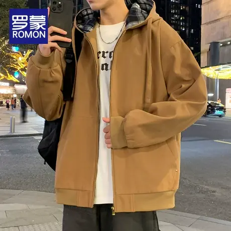 罗蒙夹克男士2025年春秋季新款宽松时尚百搭休闲连帽工装上衣外套商品大图