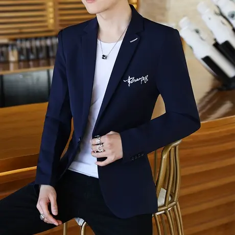 西装男士休闲韩版修身薄款青年帅气春秋季小西装学生西服外套潮流图片