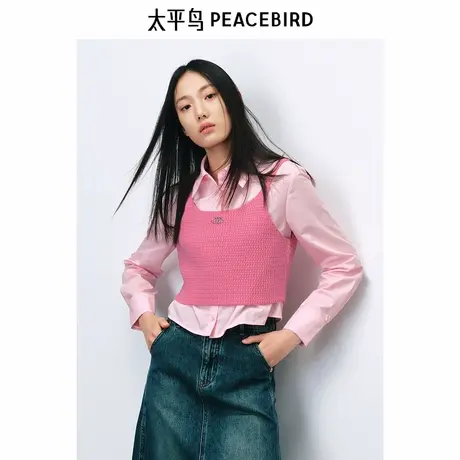太平鸟女装2024春季新款短款两件式时尚休闲衬衫上衣外套女商品大图