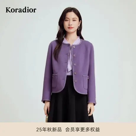 珂莱蒂尔秋季款气质通勤香风丝羊毛短款外套女小个子上衣商品大图