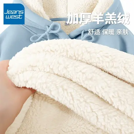 KV真维斯加绒卫衣女2025冬季新款羊羔绒蓝色休闲宽松开衫外套上衣商品大图