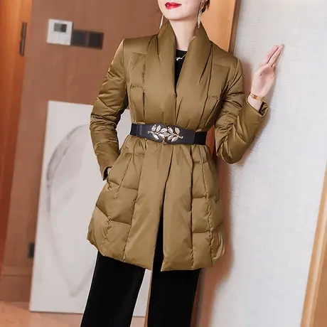 羽绒服女2023冬季新款小个子气质黄色减龄修身保暖长袖白鸭绒外套商品大图