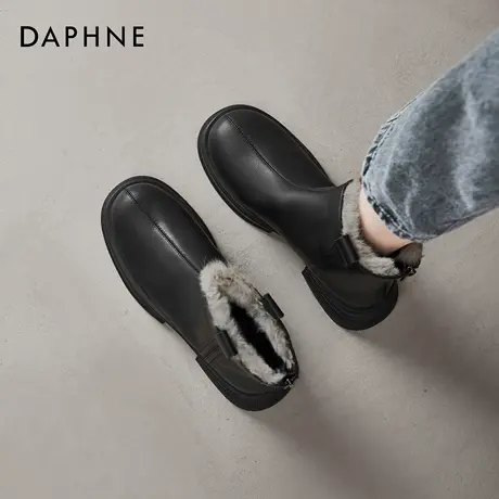 达芙妮加绒马丁靴女2025冬季新款复古显瘦黑色短靴保暖防寒雪地靴图片