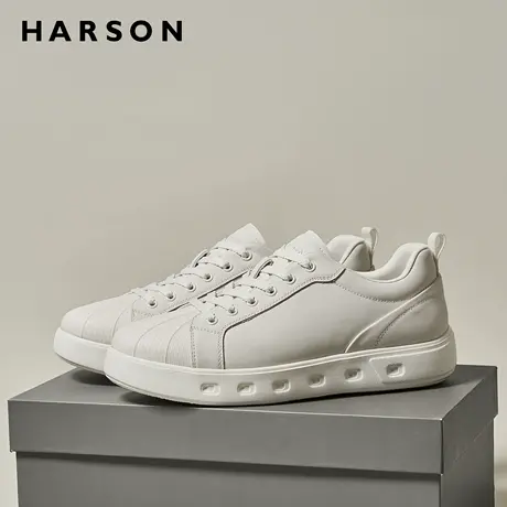 哈森秋冬男鞋新款贝壳头小白鞋男时尚厚底休闲板鞋男士真皮运动鞋商品大图