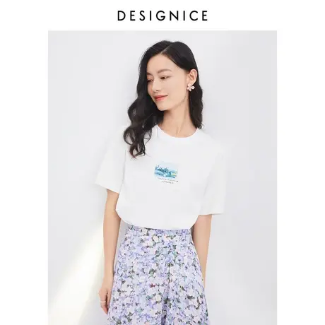 迪赛尼斯2023夏装新款百搭小衫气质圆领设计感上衣白色短袖t恤女图片