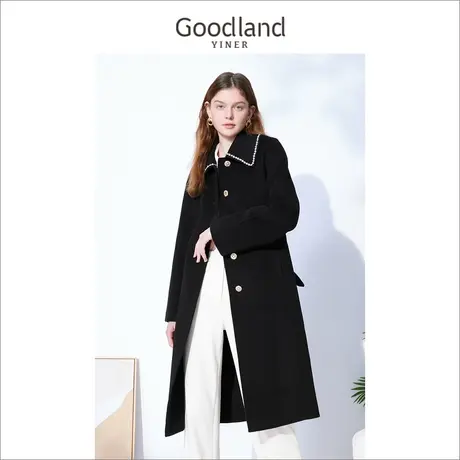 音儿美地女装2022冬新款钉珠翻领羊绒双面呢大衣高级感图片