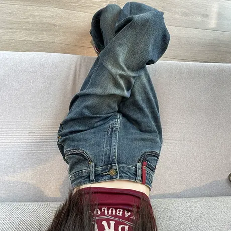 复古牛仔裤女直筒宽松高腰春秋季2023年新款小个子拖地窄版阔腿裤商品大图