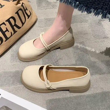 玛丽珍鞋女2023年春秋季新款配裙子温柔一脚蹬单鞋粗跟浅口小皮鞋商品大图