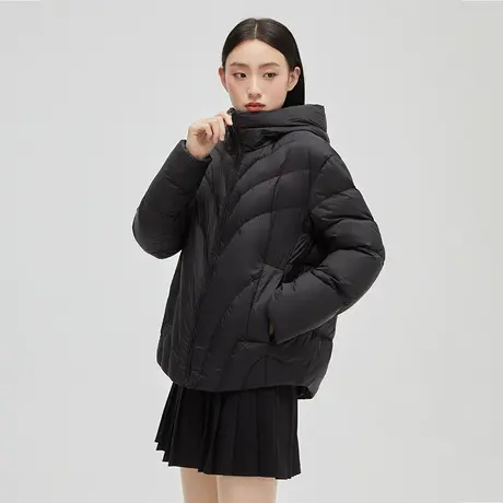 艾莱依新款短款鸭绒羽绒服女款连帽时尚休闲保暖白色轻薄款外套冬商品大图