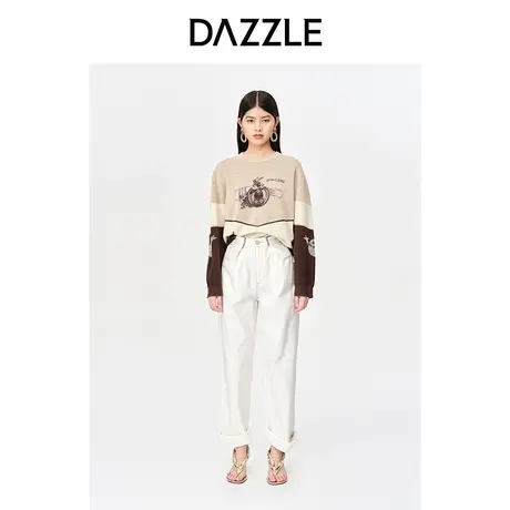 【昕怡粉丝专享】DAZZLE地素奥莱 春季美式复古长袖针织衫上衣女图片