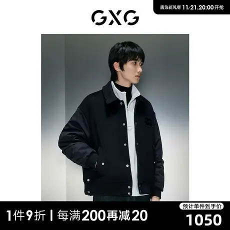 GXG男装 商场同款黑色落肩宽松翻领夹克 23年冬季新品GEX12127594商品大图
