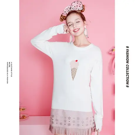 [商场同款]唐狮冬季毛衫女前胸冰激凌图案线衫甜美可爱少女青春商品大图