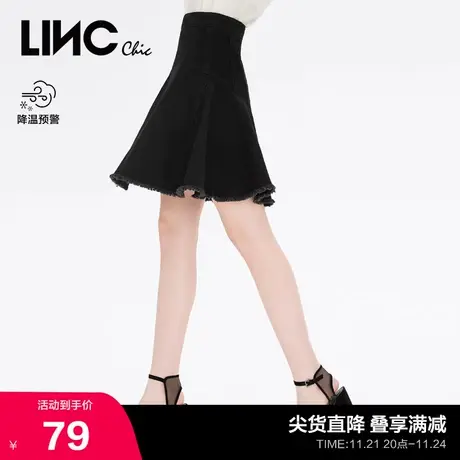 LINCCHIC金羽杰裙子女毛边A字裙牛仔短裙半身裙女922341图片