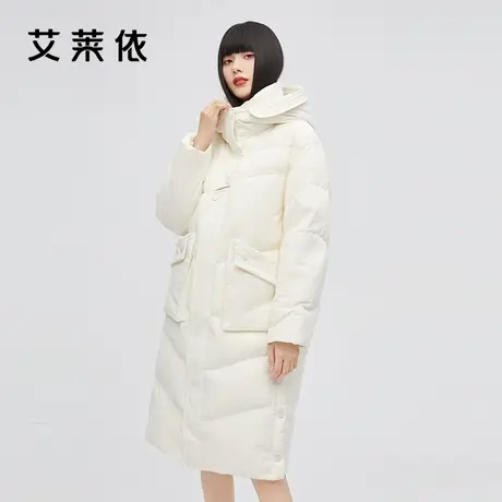 艾莱依羽绒服女新款连帽长款鸭绒时尚冬季设计感小众防风抗寒外套商品大图