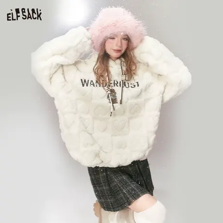 妖精的口袋连帽加绒加厚卫衣女2023冬季新款小个子宽松设计感上衣图片