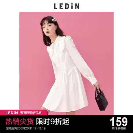 乐町甜美双领连衣裙休闲春夏新款衬衫裙收腰公主裙蓬蓬裙女甜美商品大图