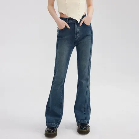 显瘦小个子裤子显高美式复古高腰微喇牛仔裤女夏2023年新款薄款商品大图