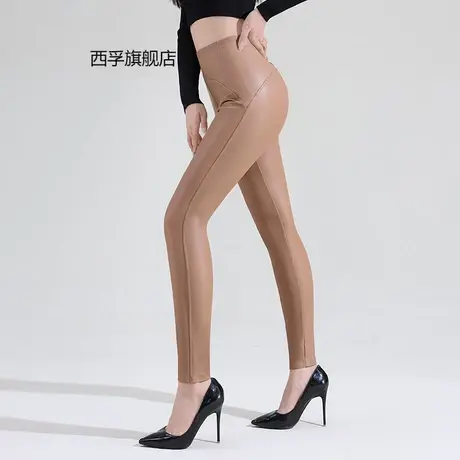 2023新款PU皮裤女秋冬薄绒仿皮打底裤高腰提臀紧身皮革防风机车裤商品大图