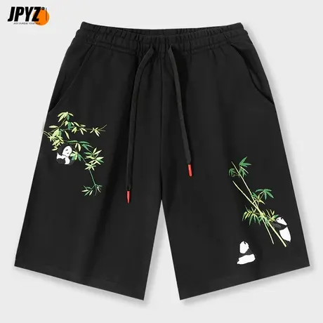 国潮重工刺绣休闲短裤男士夏季潮牌宽松大码中裤子外穿五分大裤衩图片