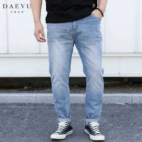 DAEVU夏新款浅蓝色薄料大号潮胖子弹力修身加肥加大码男士牛仔裤商品大图