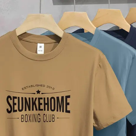 美式重磅纯棉t恤男士短袖夏季宽松半袖全棉体恤圆领上衣服打底衫商品大图