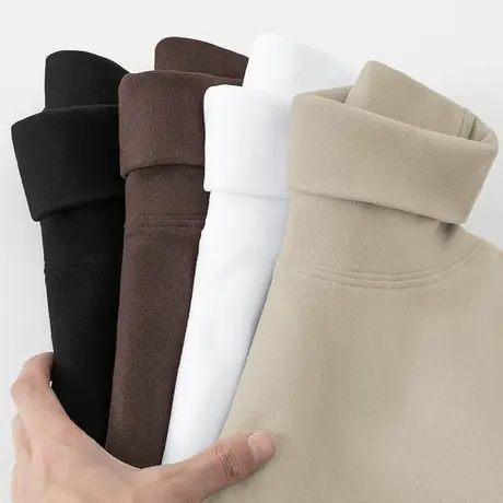 300g重磅高领长袖t恤男双面德绒打底衫加绒保暖小衫内搭纯色秋衣商品大图