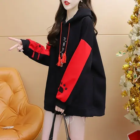 加绒加厚连帽卫衣外套女2023新款秋冬爆款洋气减龄宽松设计感上衣图片