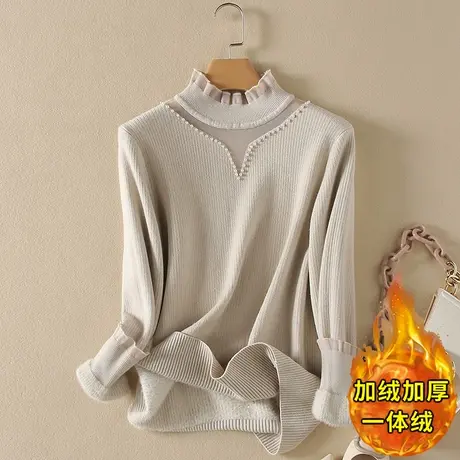 一体绒半高领毛衣女2023年秋冬新款加绒加厚宽松内搭针织打底衫女商品大图
