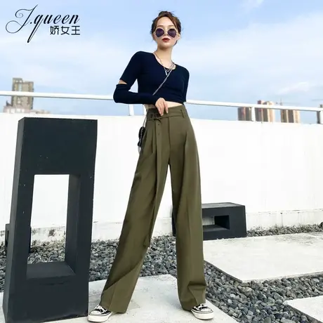 阔腿裤女垂感高腰春季新款设计感腰带直筒休闲裤宽松显瘦拖地长裤商品大图