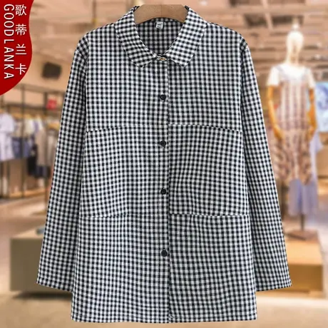 特大码格子衬衫女宽松显瘦220斤洋气时尚中年妈妈装春秋长袖上衣图片