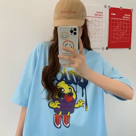 日系短袖t恤女夏季宽松韩版ins潮原宿风半袖设计感小众纯棉上衣服商品大图