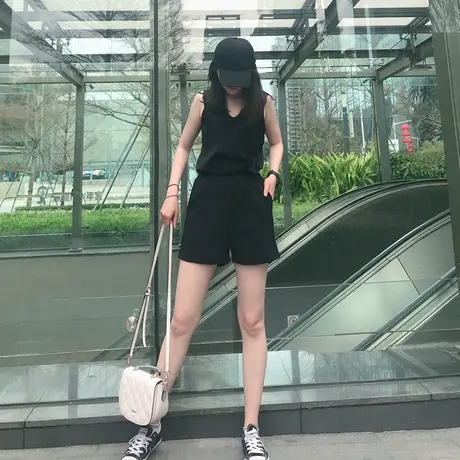 2024新款夏季高腰工装短裤女a字薄款宽松休闲运动黑色阔腿裤垂感商品大图