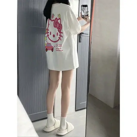 宽松bf慵懒风创意卡通正肩半袖上衣ins夏季时尚潮流纯棉短袖T恤女商品大图