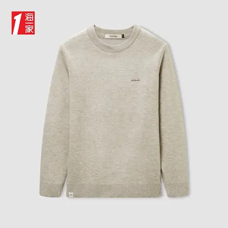 海一家基础圆领套头衫2023冬季新款保暖简约舒适休闲长袖针织衫男商品大图