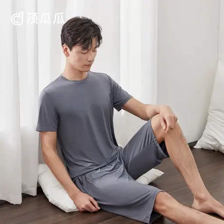 顶瓜瓜2022年新款纯色莫代尔睡衣男夏 套头短袖短裤可外穿家居服商品大图