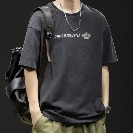 重磅复古短袖t恤男士夏季上衣宽松大码男装潮牌2024新款男款体恤商品大图