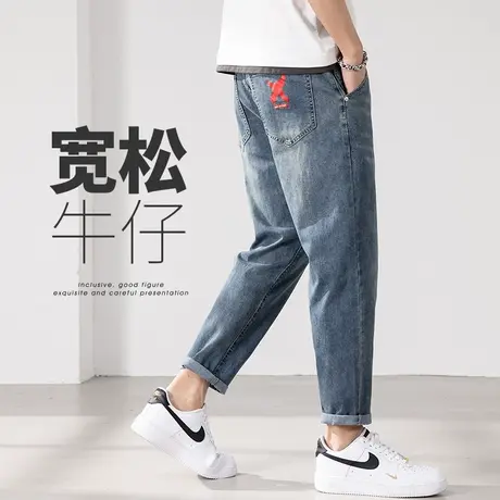 日系港风印花九分牛仔裤男款夏季薄款夏款休闲男士男裤子潮流百搭商品大图