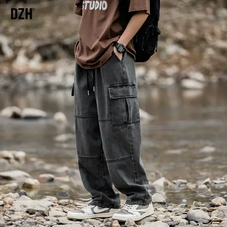 男生黑色牛仔裤男直筒宽松工装裤子美式高街男款2023新款休闲长裤商品大图